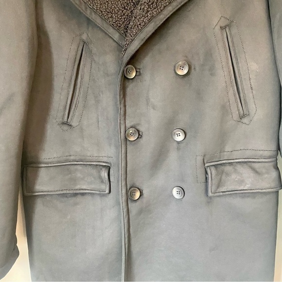 Zara Faux Suede Black Pea Coat - Picture 6 of 12